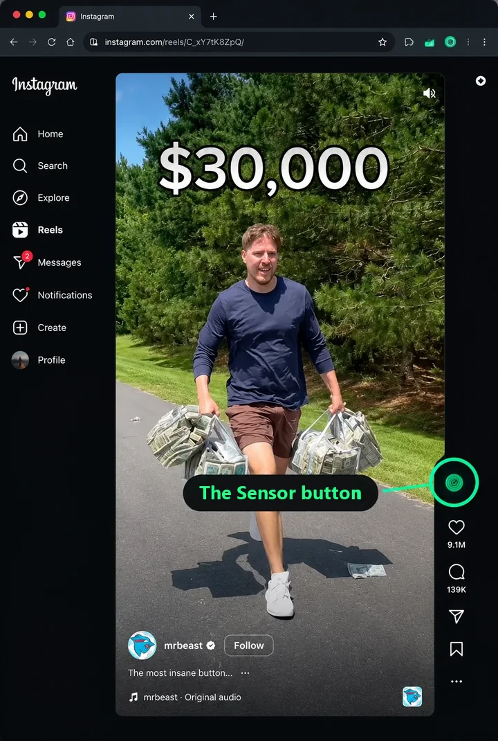 The Radar button in a Reel's action bar, inside Instagram.